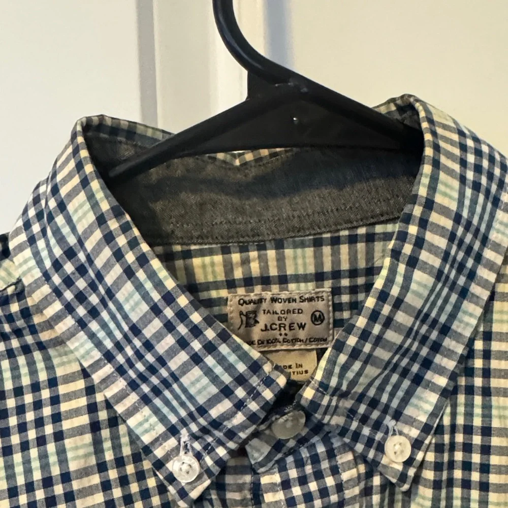 J. Crew Tailored Cut Blue and White Plaid Button-Down Shirt